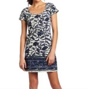Lucky Brand Women's Blue and White Paisley Short Sleeve Dress Size Large